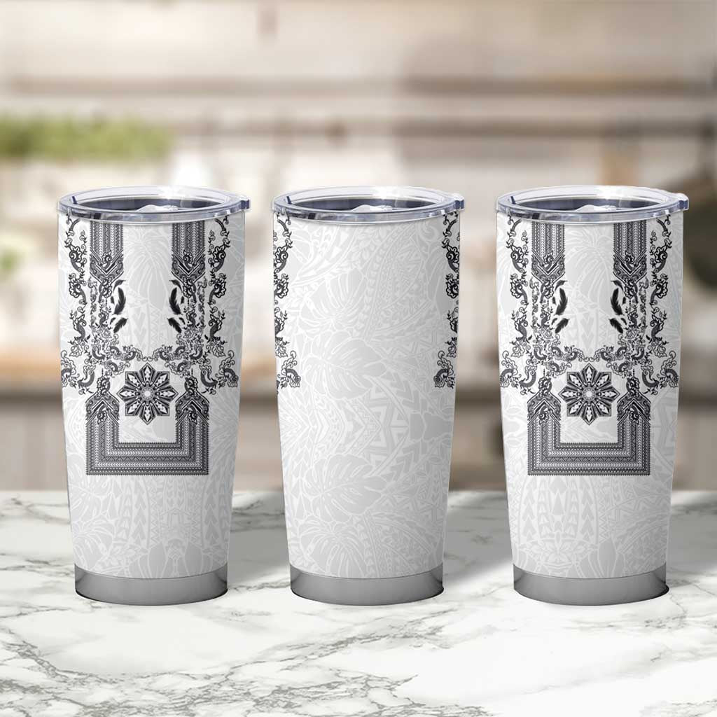 Philippines Barong Style Tumbler Cup with Polynesian Art and Leaf Motif Black-White Color LT03 - Polynesian Pride