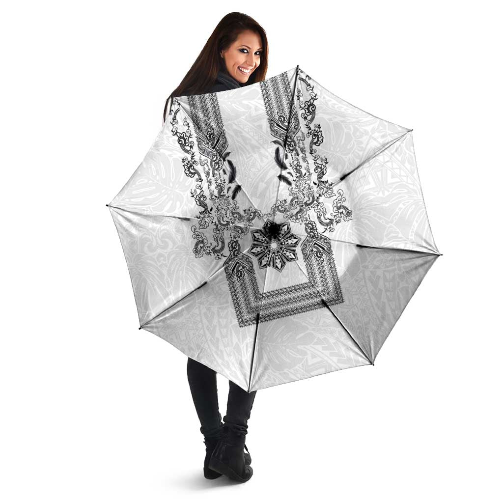 Philippines Barong Style Umbrella with Polynesian Art and Leaf Motif Black-White Color LT03 - Polynesian Pride