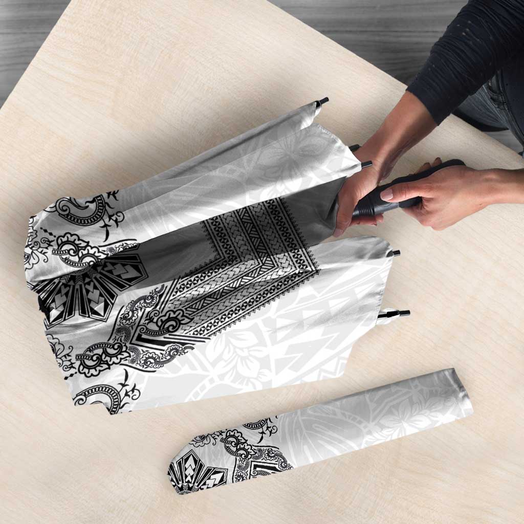 Philippines Barong Style Umbrella with Polynesian Art and Leaf Motif Black-White Color LT03 - Polynesian Pride
