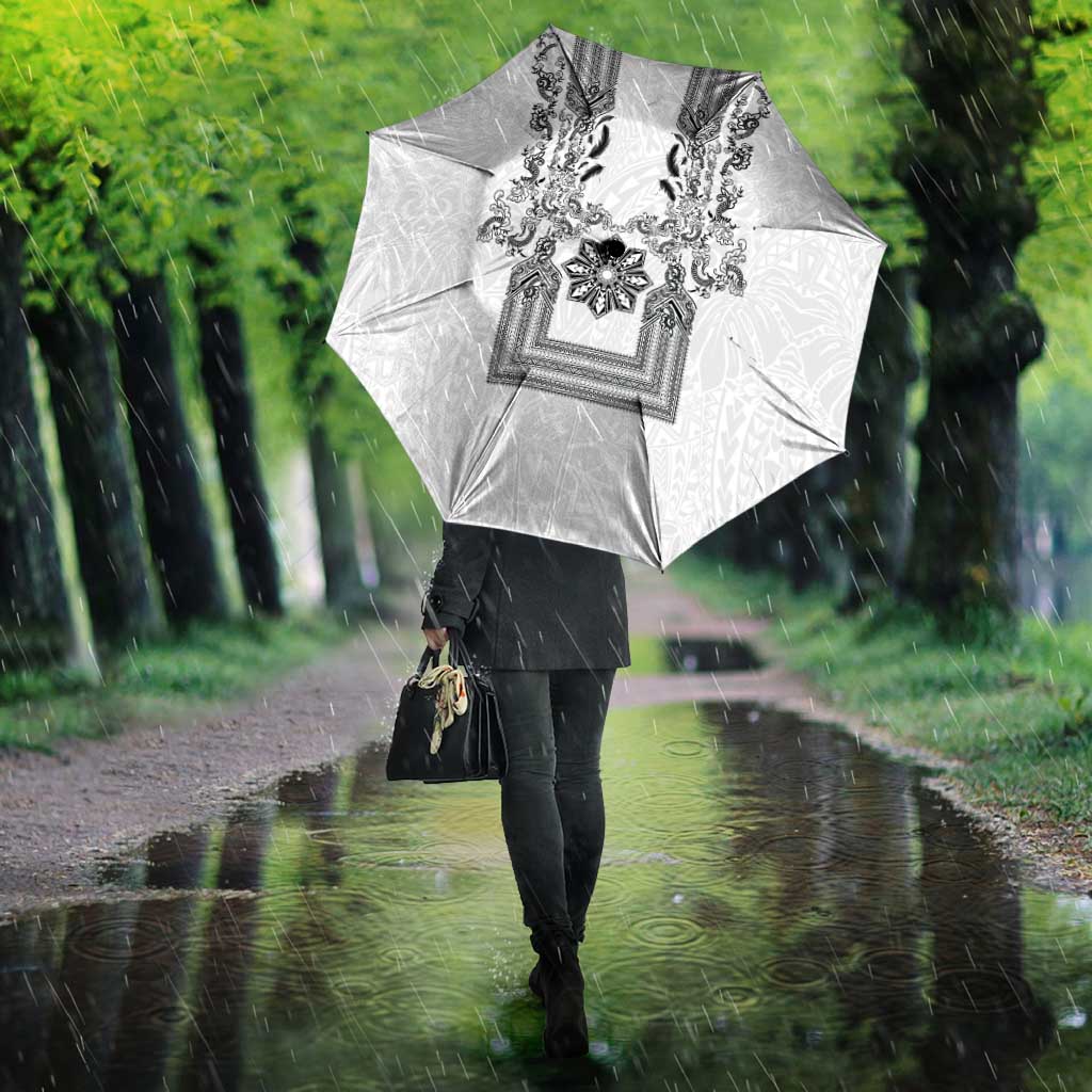 Philippines Barong Style Umbrella with Polynesian Art and Leaf Motif Black-White Color LT03 - Polynesian Pride