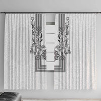 Philippines Barong Style Window Curtain with Polynesian Art and Leaf Motif Black-White Color LT03 With Hooks White - Polynesian Pride