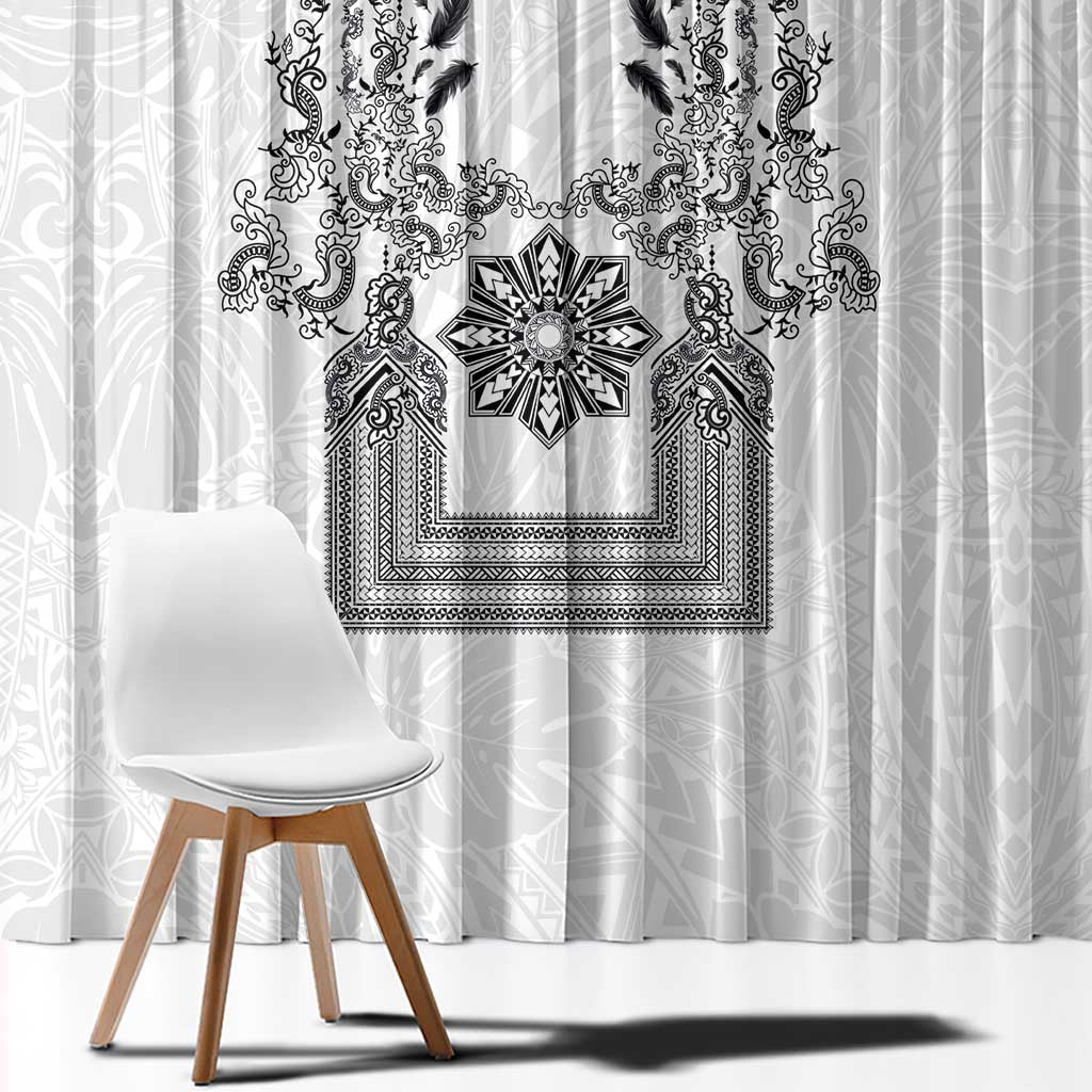 Philippines Barong Style Window Curtain with Polynesian Art and Leaf Motif Black-White Color LT03 - Polynesian Pride