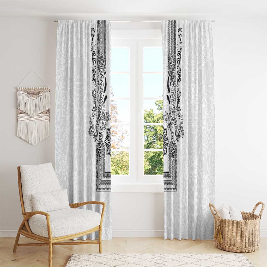 Philippines Barong Style Window Curtain with Polynesian Art and Leaf Motif Black-White Color LT03 - Polynesian Pride