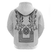Philippines Barong Style Zip Hoodie with Polynesian Art and Leaf Motif Black-White Color LT03 - Polynesian Pride