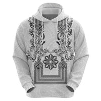 Philippines Barong Style Zip Hoodie with Polynesian Art and Leaf Motif Black-White Color LT03 - Polynesian Pride
