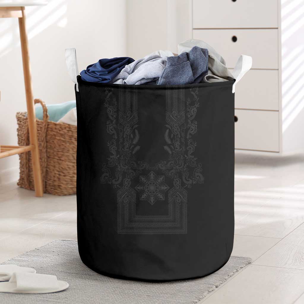 Philippines Barong Style Laundry Basket with Polynesian Art and Leaf Motif Black Color LT03 Black - Polynesian Pride