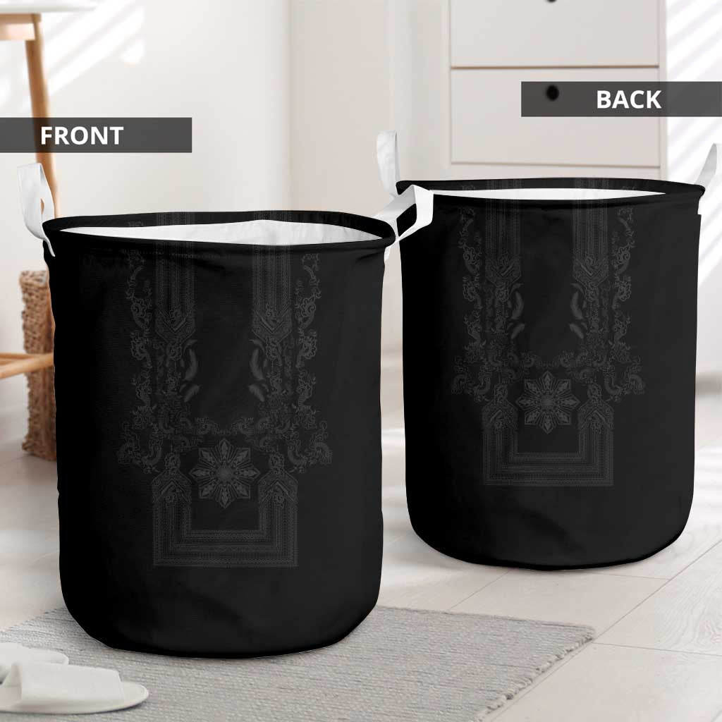 Philippines Barong Style Laundry Basket with Polynesian Art and Leaf Motif Black Color LT03 - Polynesian Pride