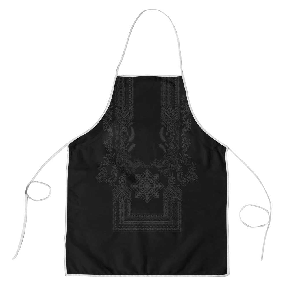 Philippines Barong Style Apron with Polynesian Art and Leaf Motif Black Color LT03 Black - Polynesian Pride