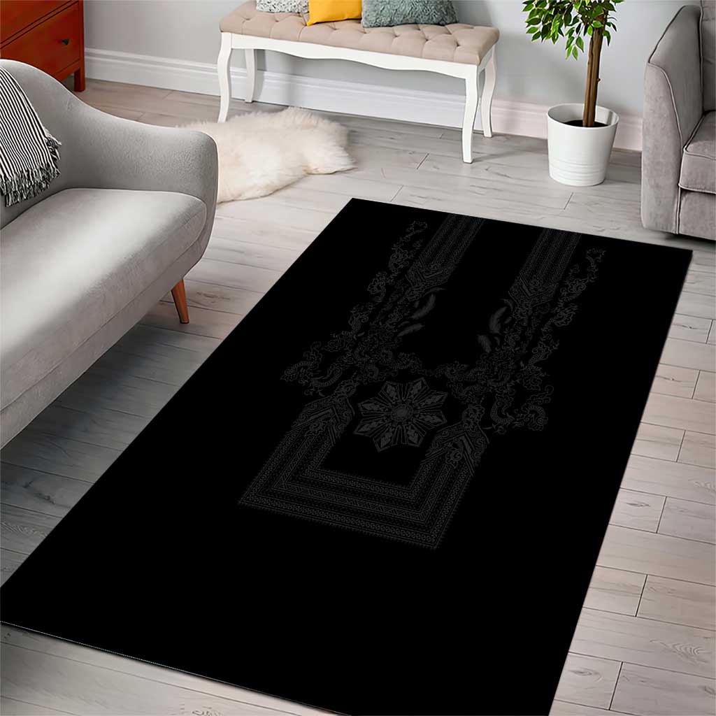 Philippines Barong Style Area Rug with Polynesian Art and Leaf Motif Black Color LT03 - Polynesian Pride