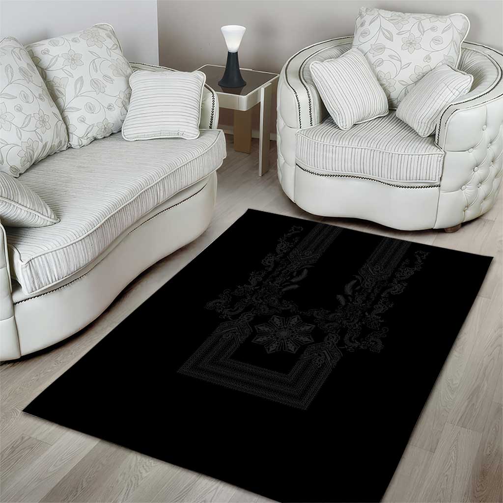 Philippines Barong Style Area Rug with Polynesian Art and Leaf Motif Black Color LT03 - Polynesian Pride