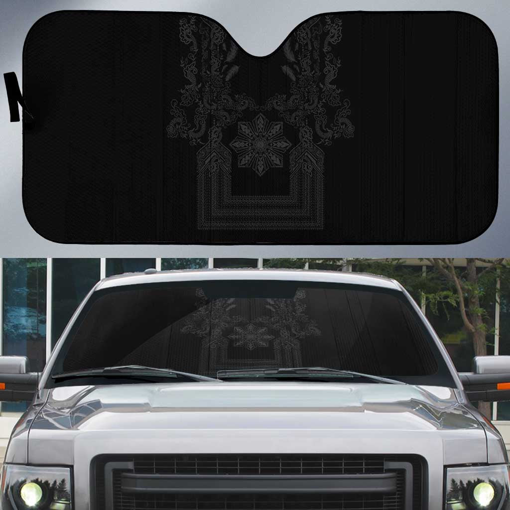 Philippines Barong Style Auto Sun Shade with Polynesian Art and Leaf Motif Black Color LT03 Black - Polynesian Pride