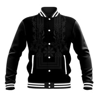 Philippines Barong Style Baseball Jacket with Polynesian Art and Leaf Motif Black Color LT03 Unisex Black - Polynesian Pride
