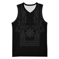 Philippines Barong Style Basketball Jersey with Polynesian Art and Leaf Motif Black Color LT03 Unisex Black - Polynesian Pride