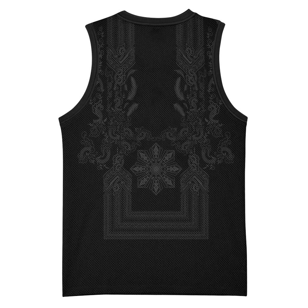 Philippines Barong Style Basketball Jersey with Polynesian Art and Leaf Motif Black Color LT03 - Polynesian Pride