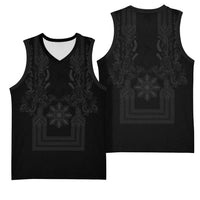 Philippines Barong Style Basketball Jersey with Polynesian Art and Leaf Motif Black Color LT03 - Polynesian Pride
