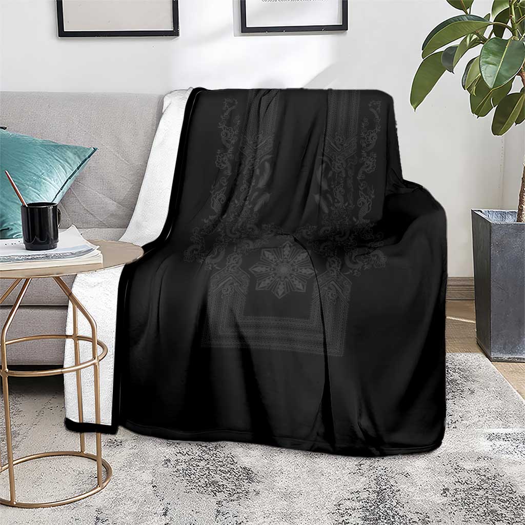 Philippines Barong Style Blanket with Polynesian Art and Leaf Motif Black Color LT03 - Polynesian Pride