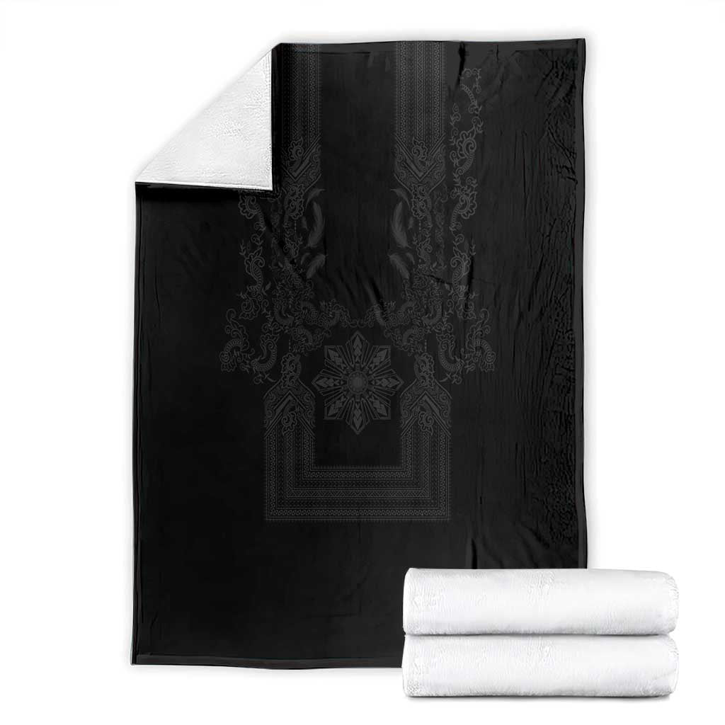 Philippines Barong Style Blanket with Polynesian Art and Leaf Motif Black Color LT03 - Polynesian Pride
