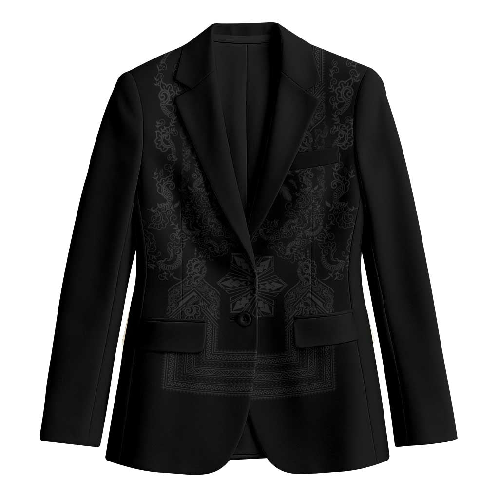 Philippines Barong Style Blazer with Polynesian Art and Leaf Motif Black Color LT03 Unisex Black - Polynesian Pride