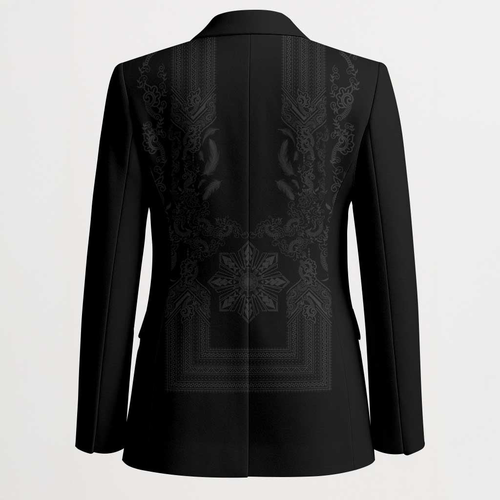 Philippines Barong Style Blazer with Polynesian Art and Leaf Motif Black Color LT03 - Polynesian Pride