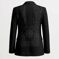 Philippines Barong Style Blazer with Polynesian Art and Leaf Motif Black Color LT03 - Polynesian Pride