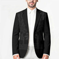 Philippines Barong Style Blazer with Polynesian Art and Leaf Motif Black Color LT03 - Polynesian Pride