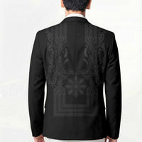Philippines Barong Style Blazer with Polynesian Art and Leaf Motif Black Color LT03 - Polynesian Pride