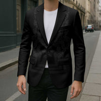 Philippines Barong Style Blazer with Polynesian Art and Leaf Motif Black Color LT03 - Polynesian Pride