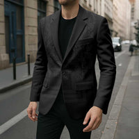 Philippines Barong Style Blazer with Polynesian Art and Leaf Motif Black Color LT03 - Polynesian Pride