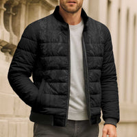 Philippines Barong Style Bomber Puffer Jacket with Polynesian Art and Leaf Motif Black Color LT03 - Polynesian Pride