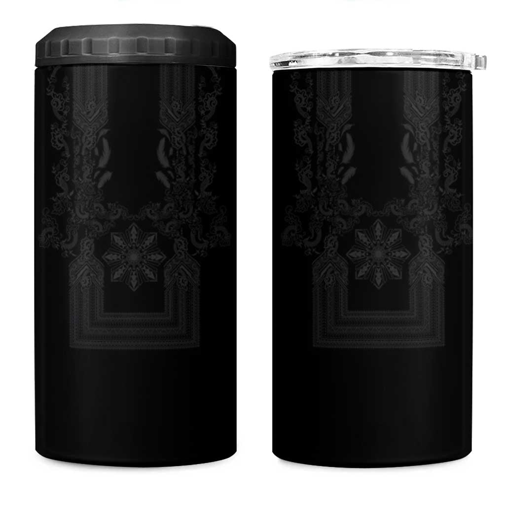 Philippines Barong Style 4 in 1 Can Cooler Tumbler with Polynesian Art and Leaf Motif Black Color LT03 One Size: 16 oz Black - Polynesian Pride