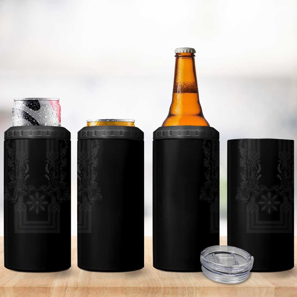 Philippines Barong Style 4 in 1 Can Cooler Tumbler with Polynesian Art and Leaf Motif Black Color LT03 - Polynesian Pride