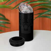 Philippines Barong Style 4 in 1 Can Cooler Tumbler with Polynesian Art and Leaf Motif Black Color LT03 - Polynesian Pride