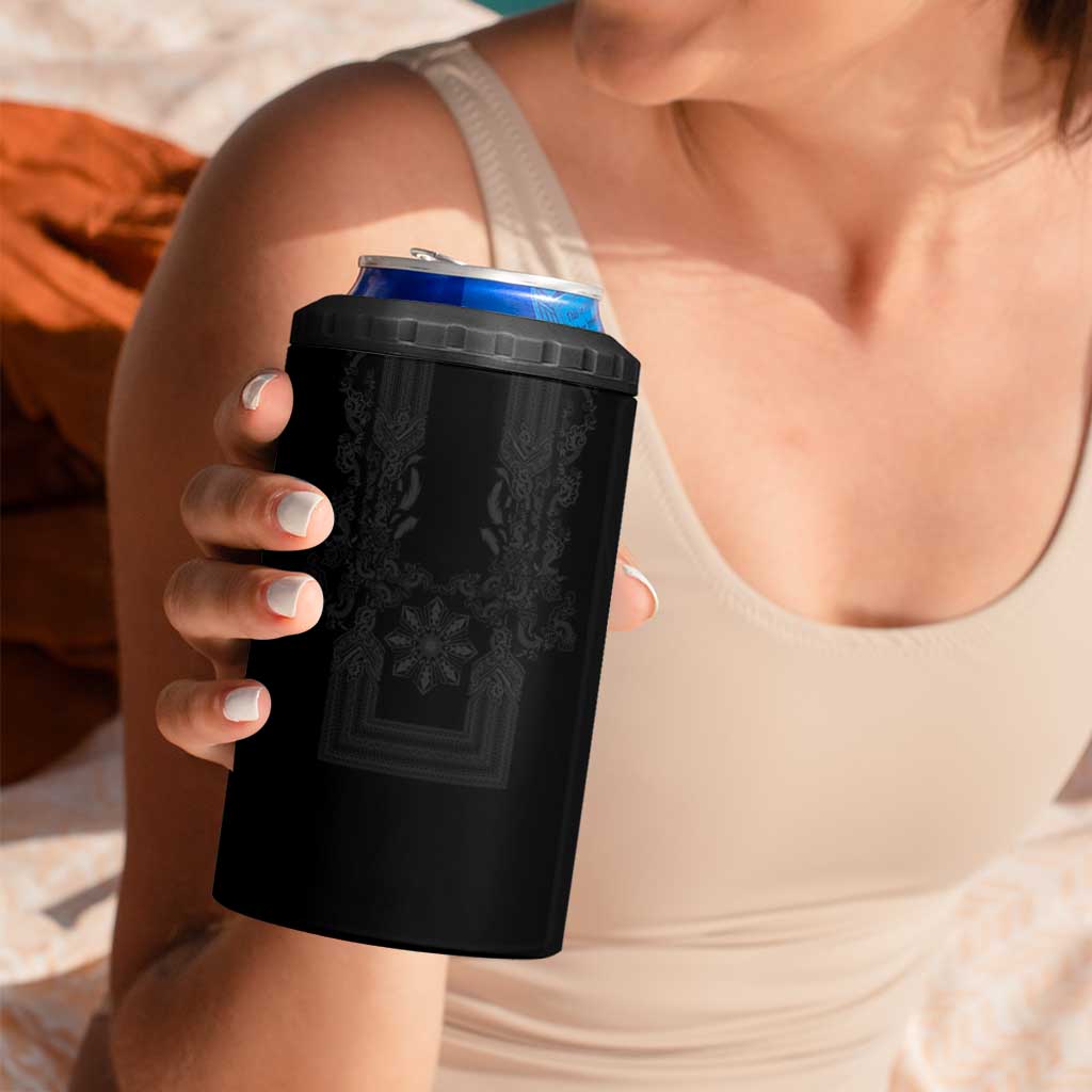Philippines Barong Style 4 in 1 Can Cooler Tumbler with Polynesian Art and Leaf Motif Black Color LT03 - Polynesian Pride