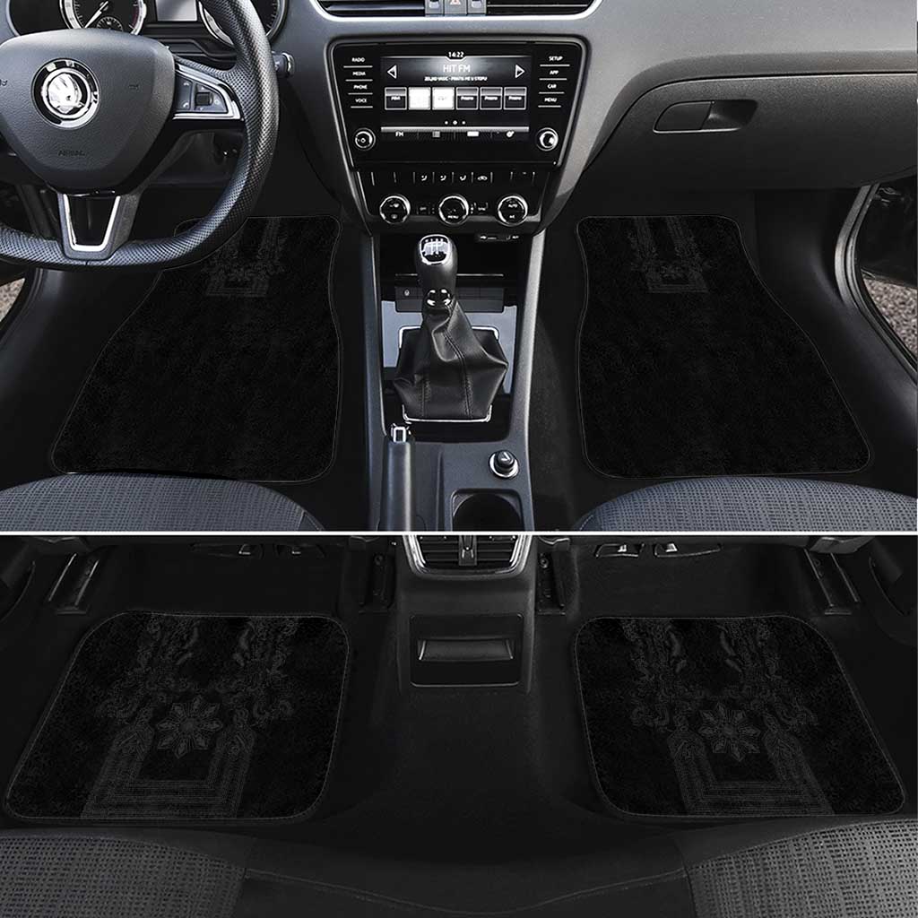 Philippines Barong Style Car Mats with Polynesian Art and Leaf Motif Black Color LT03 Set 4pcs Black - Polynesian Pride