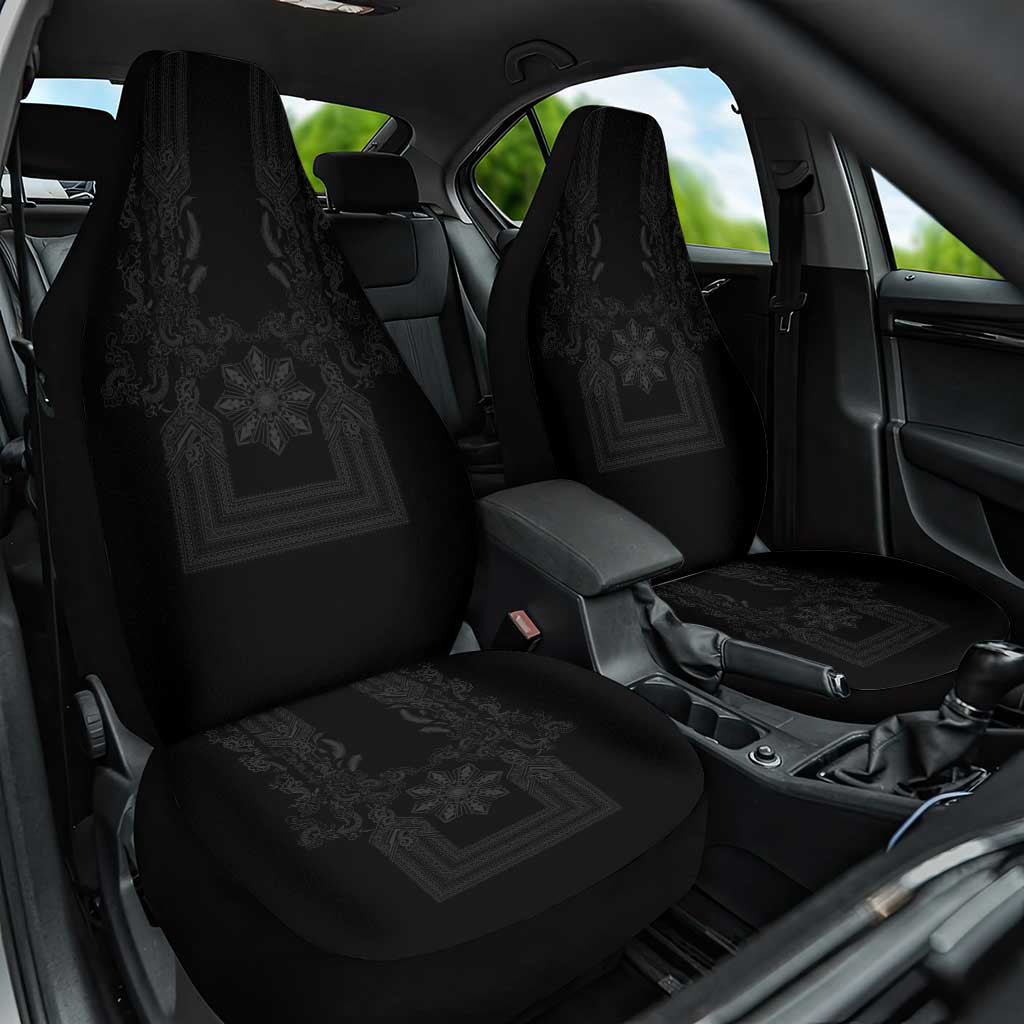 Philippines Barong Style Car Seat Cover with Polynesian Art and Leaf Motif Black Color