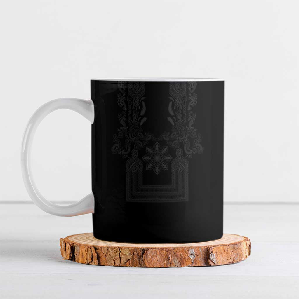 Philippines Barong Style Ceramic Mug with Polynesian Art and Leaf Motif Black Color LT03 Black - Polynesian Pride