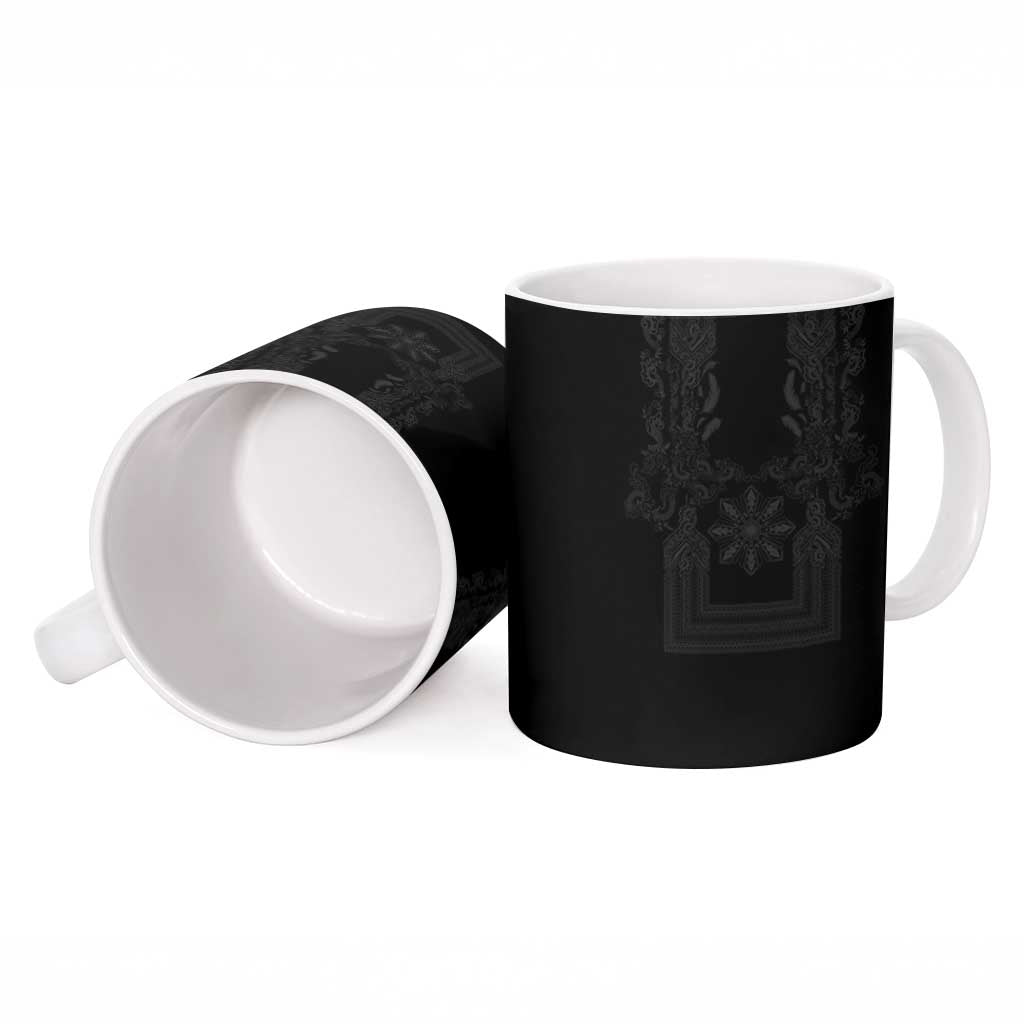 Philippines Barong Style Ceramic Mug with Polynesian Art and Leaf Motif Black Color LT03 - Polynesian Pride