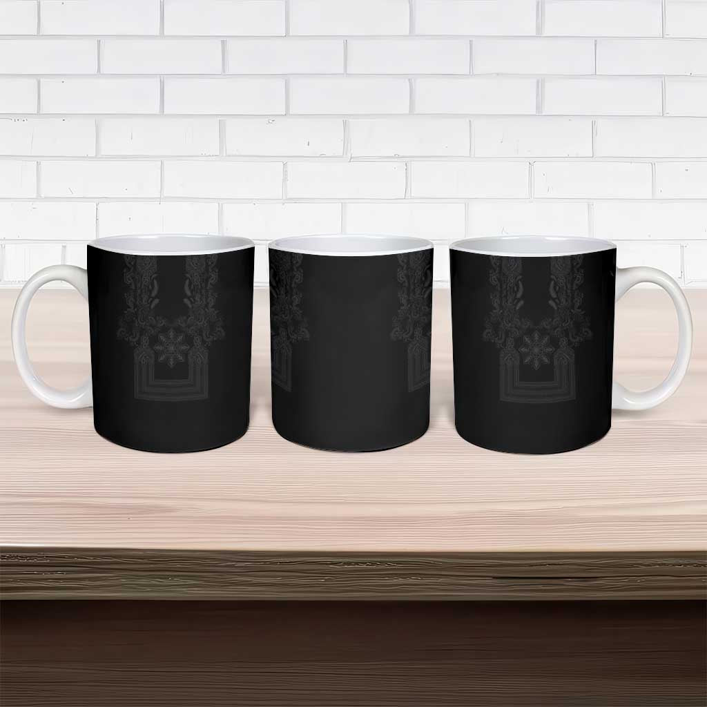 Philippines Barong Style Ceramic Mug with Polynesian Art and Leaf Motif Black Color LT03 - Polynesian Pride