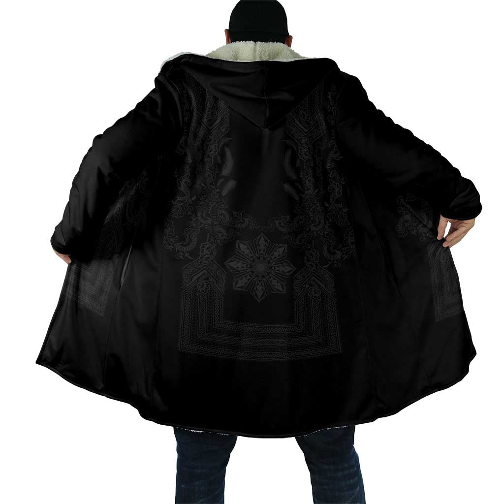 Philippines Barong Style Cloak with Polynesian Art and Leaf Motif Black Color LT03 - Polynesian Pride