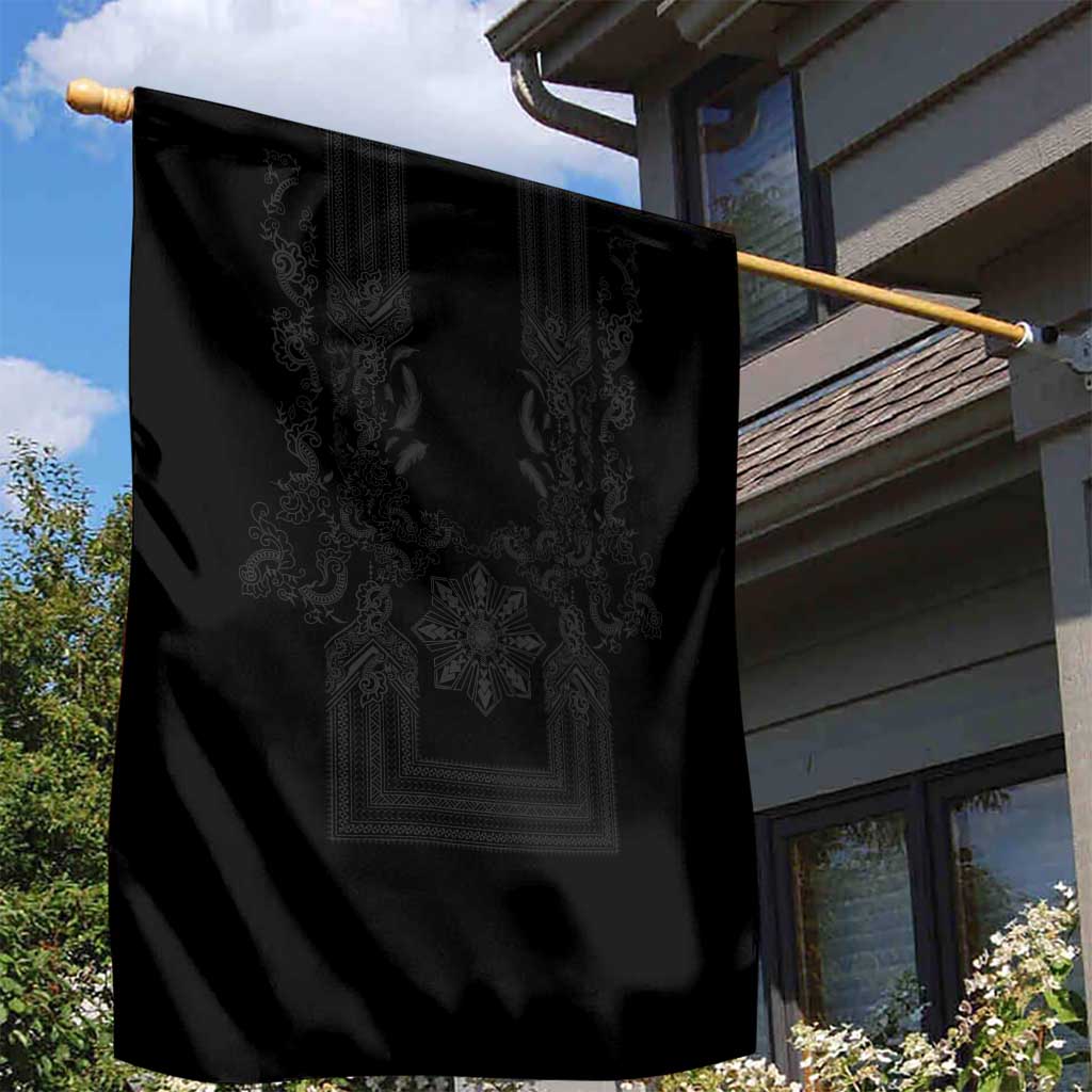 Philippines Barong Style Garden Flag with Polynesian Art and Leaf Motif Black Color LT03 - Polynesian Pride