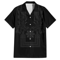 Philippines Barong Style Hawaiian Shirt with Polynesian Art and Leaf Motif Black Color LT03 Black - Polynesian Pride