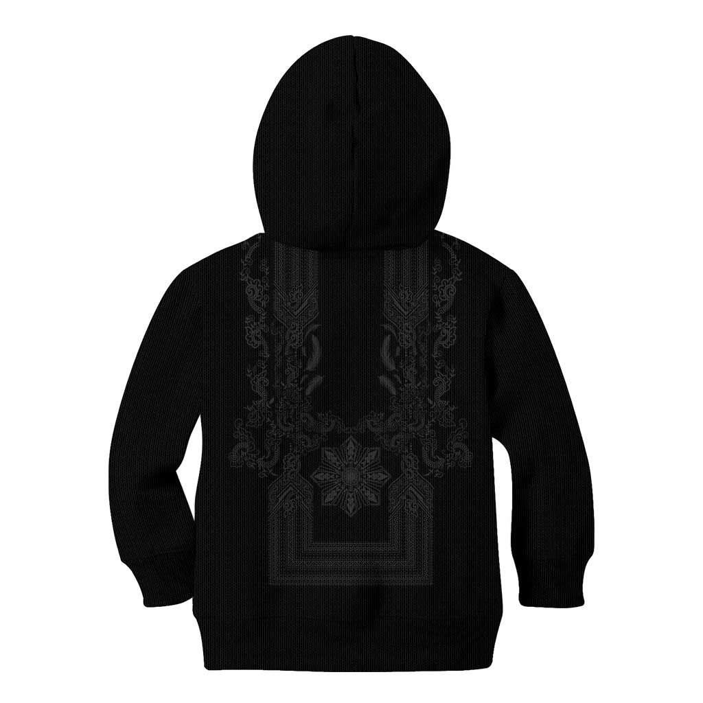 Philippines Barong Style Kid Hoodie with Polynesian Art and Leaf Motif Black Color LT03 - Polynesian Pride