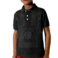 Philippines Barong Style Kid Polo Shirt with Polynesian Art and Leaf Motif Black Color LT03 Kid Black - Polynesian Pride