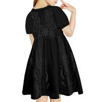 Philippines Barong Style Kid Short Sleeve Dress with Polynesian Art and Leaf Motif Black Color LT03 - Polynesian Pride