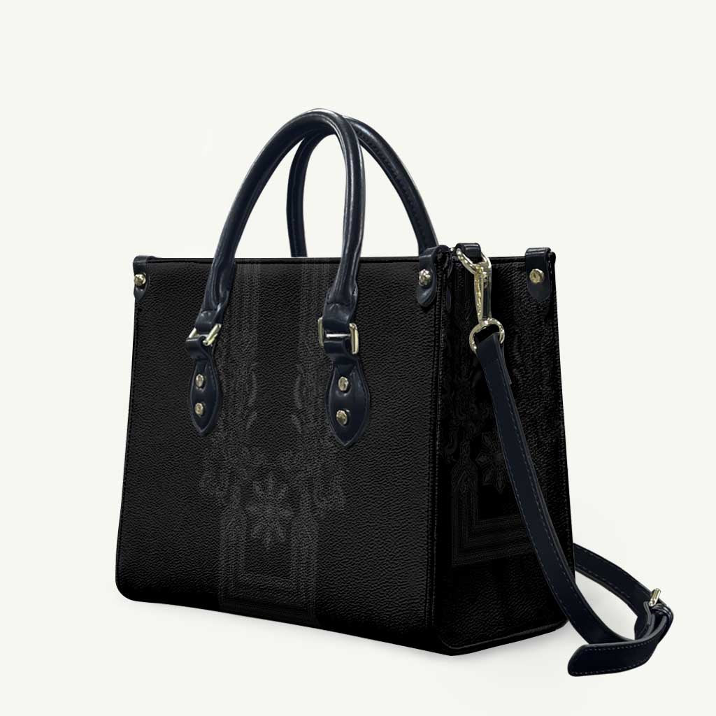 Philippines Barong Style Leather Bag with Polynesian Art and Leaf Motif Black Color LT03 Black - Polynesian Pride