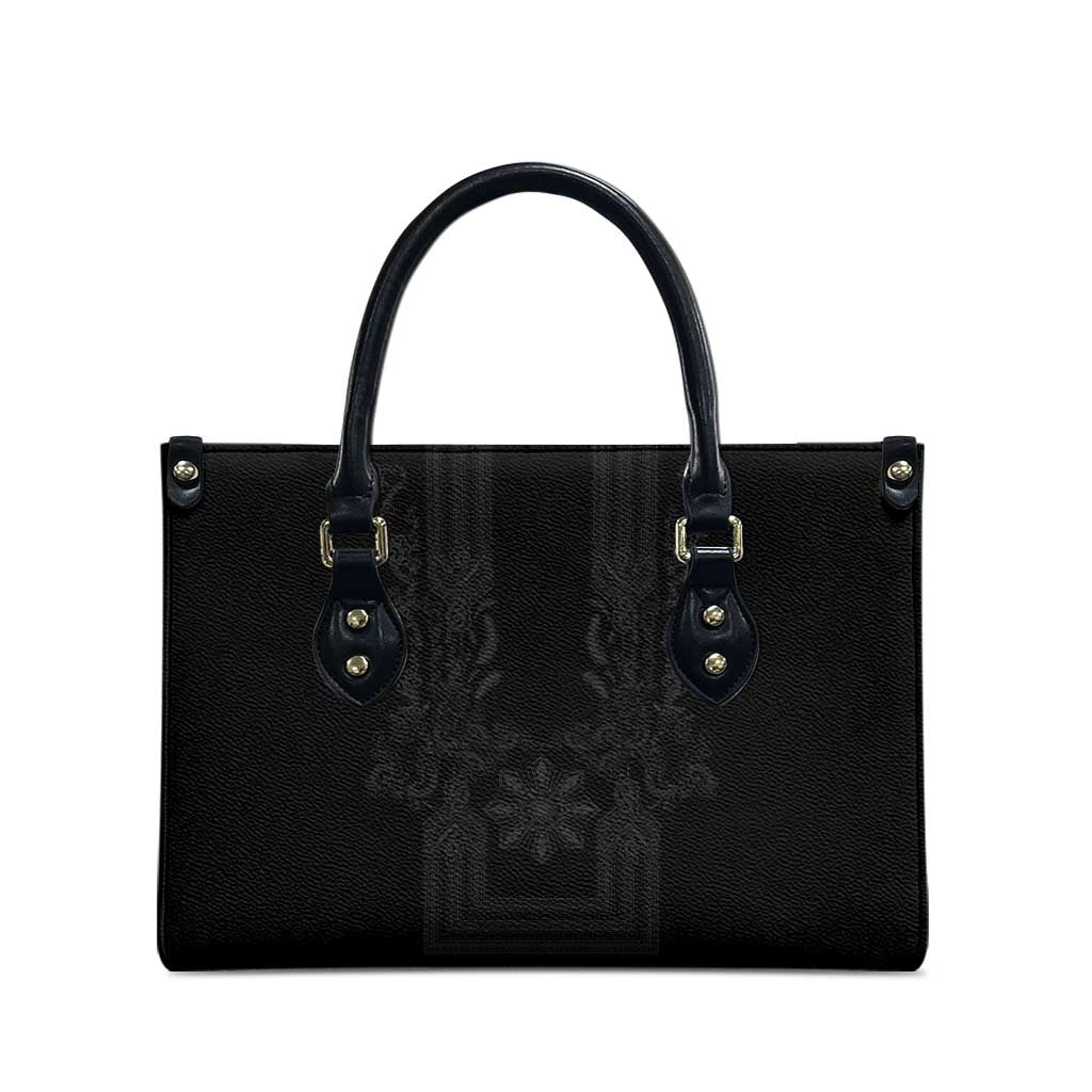 Philippines Barong Style Leather Bag with Polynesian Art and Leaf Motif Black Color LT03 - Polynesian Pride