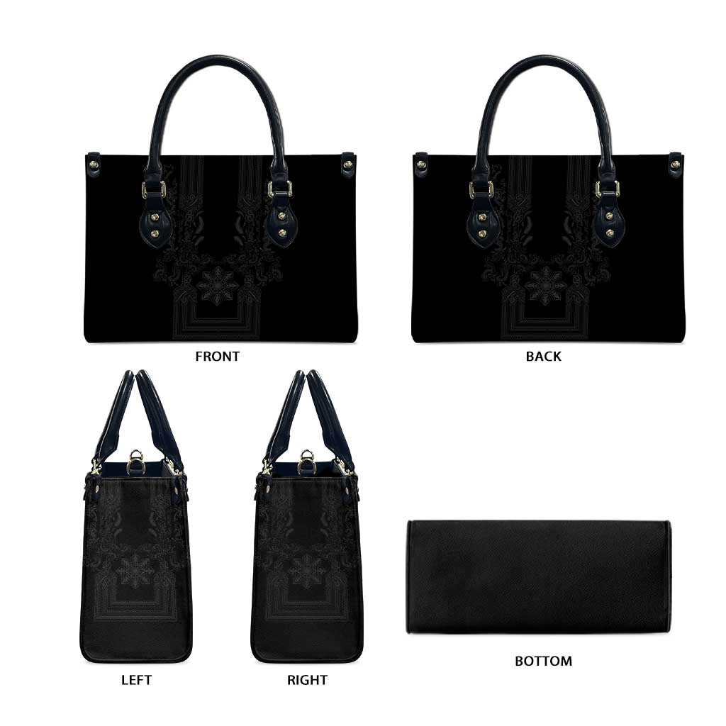 Philippines Barong Style Leather Bag with Polynesian Art and Leaf Motif Black Color LT03 - Polynesian Pride