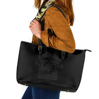 Philippines Barong Style Leather Tote Bag with Polynesian Art and Leaf Motif Black Color LT03 Black - Polynesian Pride