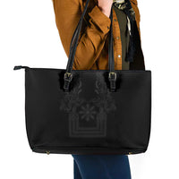 Philippines Barong Style Leather Tote Bag with Polynesian Art and Leaf Motif Black Color LT03 - Polynesian Pride