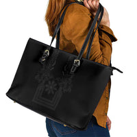 Philippines Barong Style Leather Tote Bag with Polynesian Art and Leaf Motif Black Color LT03 - Polynesian Pride